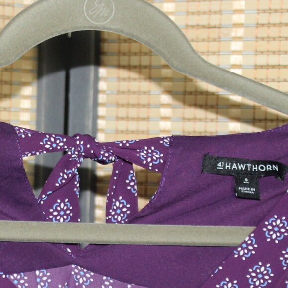 41 Hawthorn 3/4 Sleeve Purple Blouse w/ Blue and White Tile Motif - Picture 2 of 8